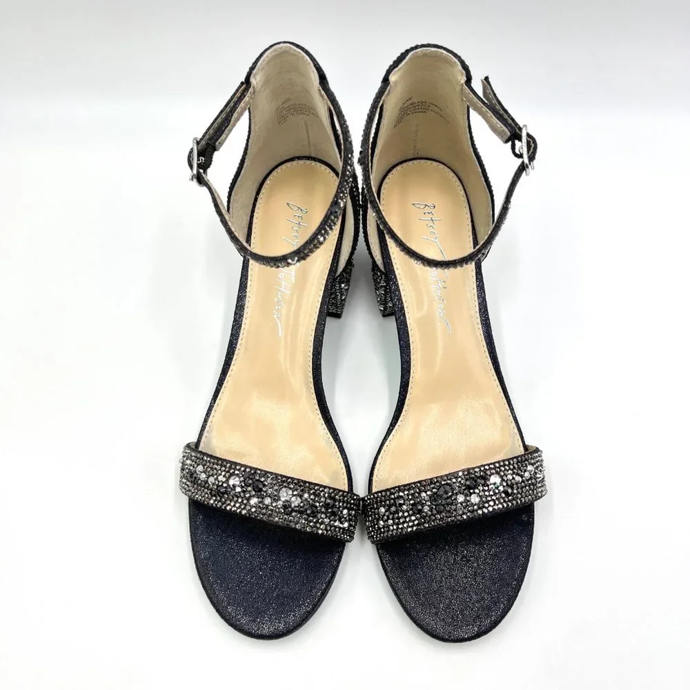 Betsey‎ Johnson Size 7.5 Mari Black Jeweled Block Heel Dress Sandals Shoes